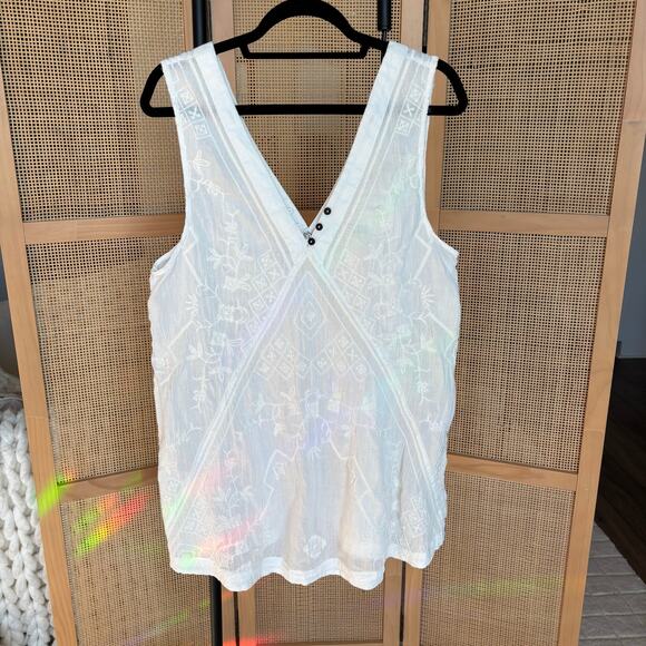 Free People white coquette embroidered dress mini boho dress tunic size medium - Picture 5 of 5